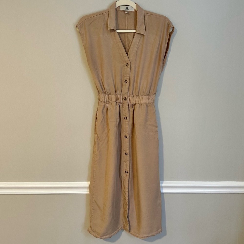 Thread & Supply Button Front Midi Dress Tan Size XS